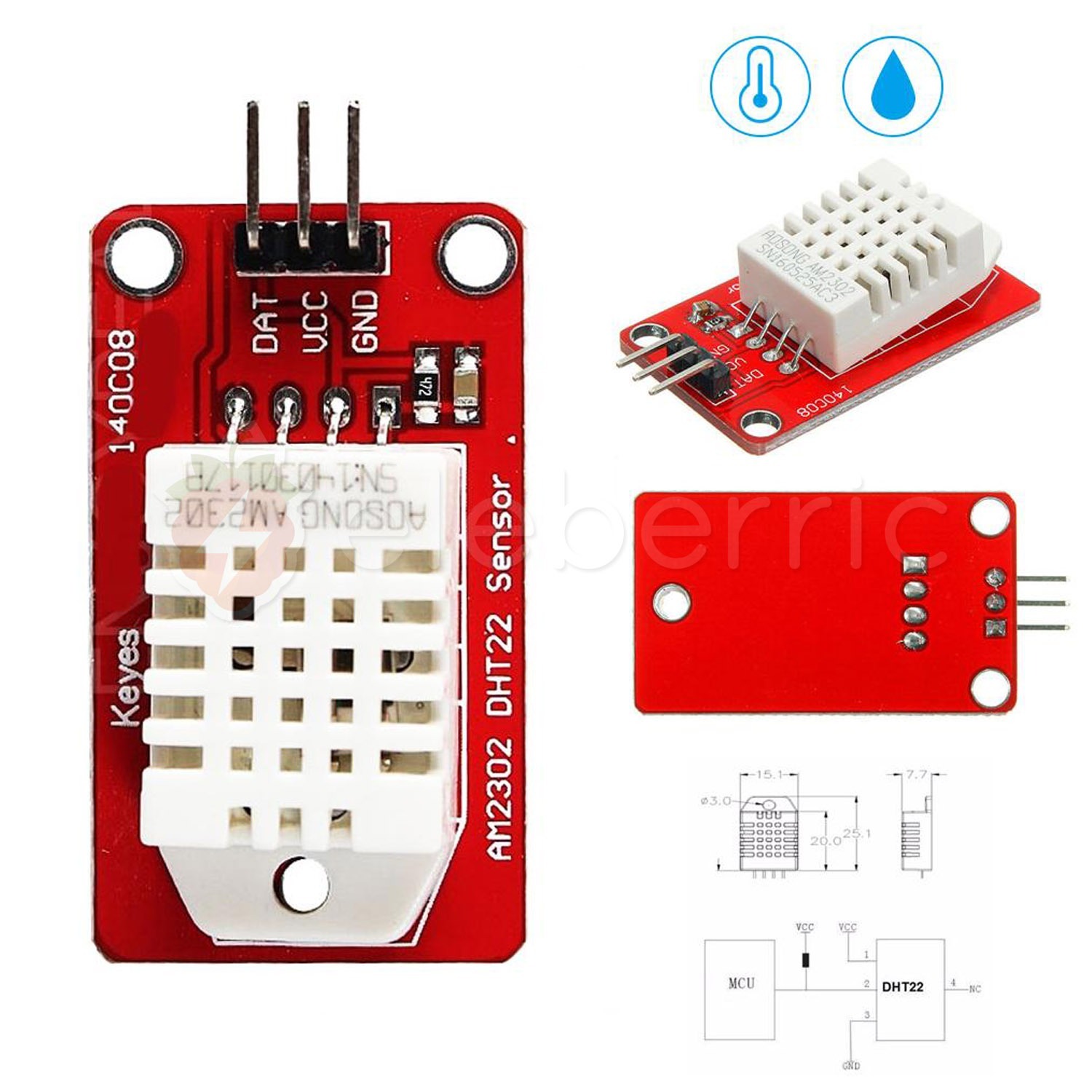 DHT22 Temperature and Humidity Sensor Module (AM2302) - eleberric
