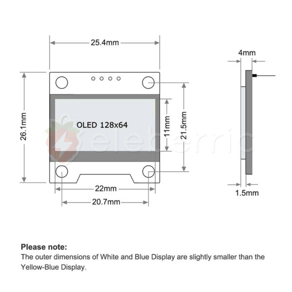 0.96 inch OLED Display Yellow Blue 128x64 I2C IIC 4 Pin - Image 5