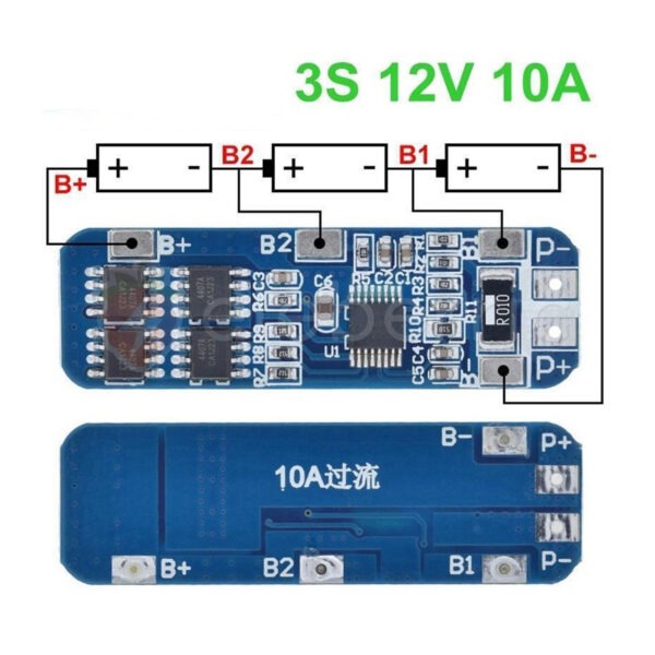 3S 10A 18650 Li-ion Battery Series 11.1V 12V BMS Charger Protection Module - Image 4