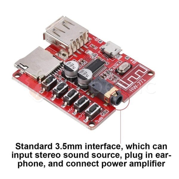 Bluetooth 4.1 HW-771 MP3 Decoder Audio Receiver 5V Board with Controls TF Card for Car Speaker - Image 6