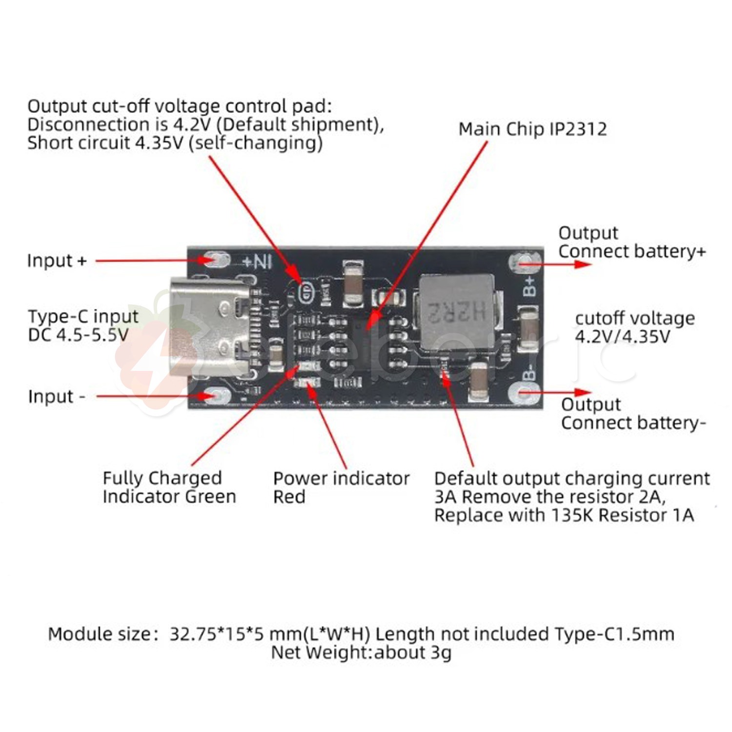 IP2312 Fast Charging 3A 5V to 4.2V Type-C