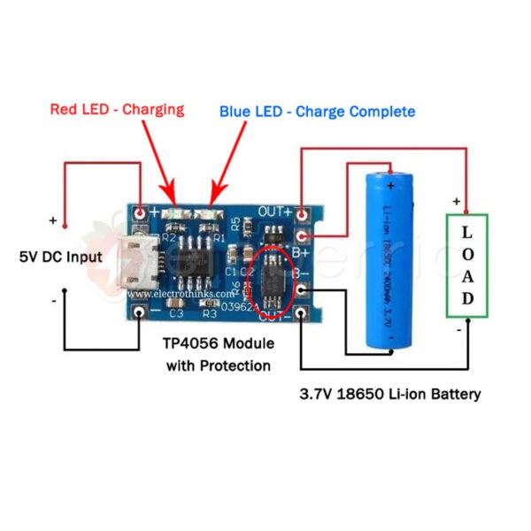 TP4056 5V 1A Micro USB Charger with Current Protection for Li-ion Rechargeable Battery - Image 5