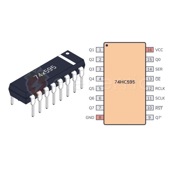 74HC595 8-Bit Shift Register DIP IC 74595 - Image 2