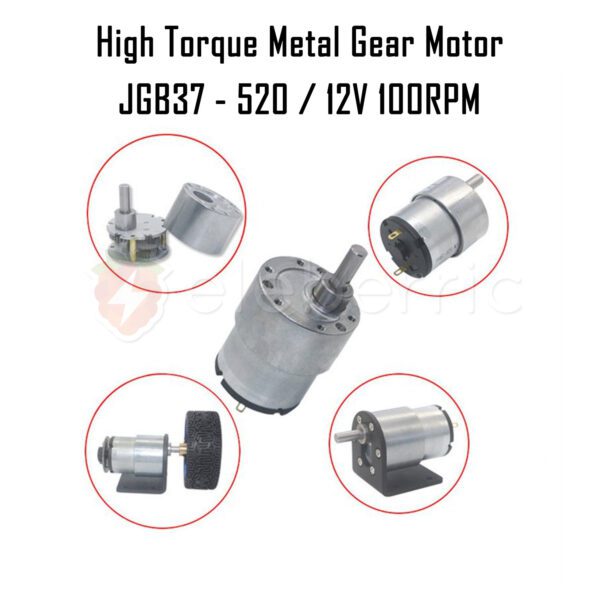 JGB37-520 12V 100 RPM High Torque Metal Gear Motor - Image 5