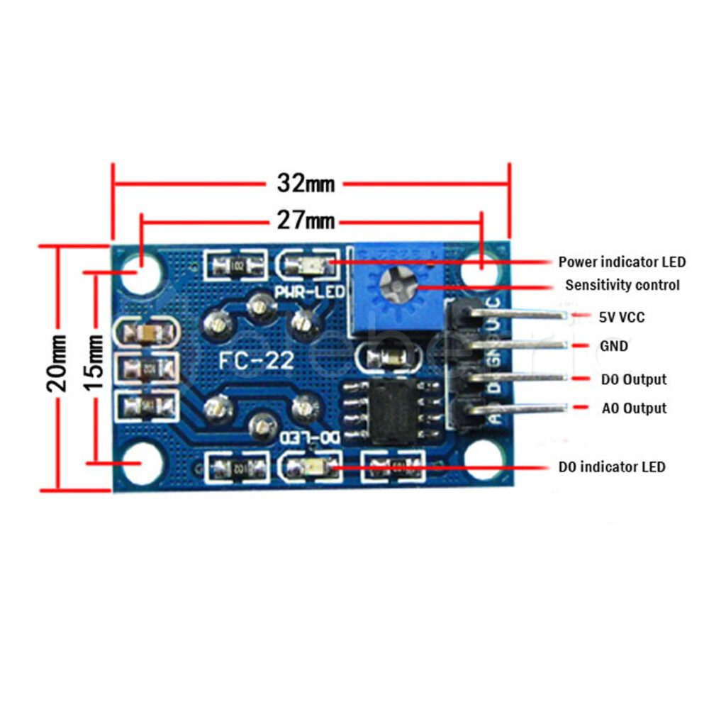 MQ-2 LPG Butane Hydrogen Smoke Gas Sensor Detector Module - Size and Dimension