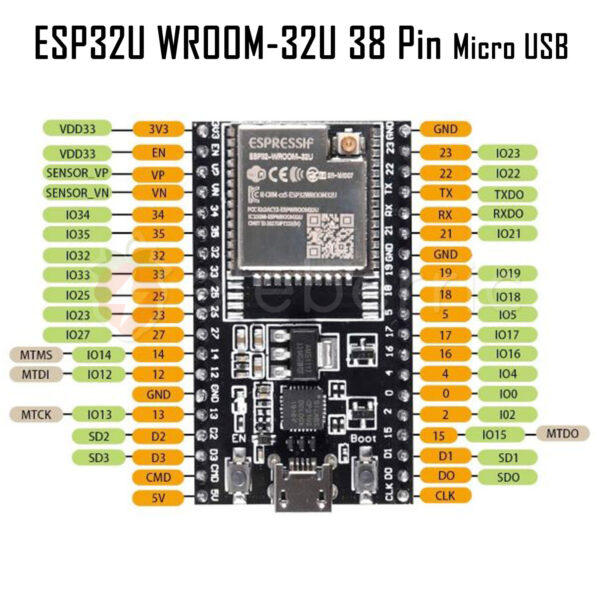 ESP32U WROOM-32U WiFi+BLE Dev Board (38 Pin) - Image 4